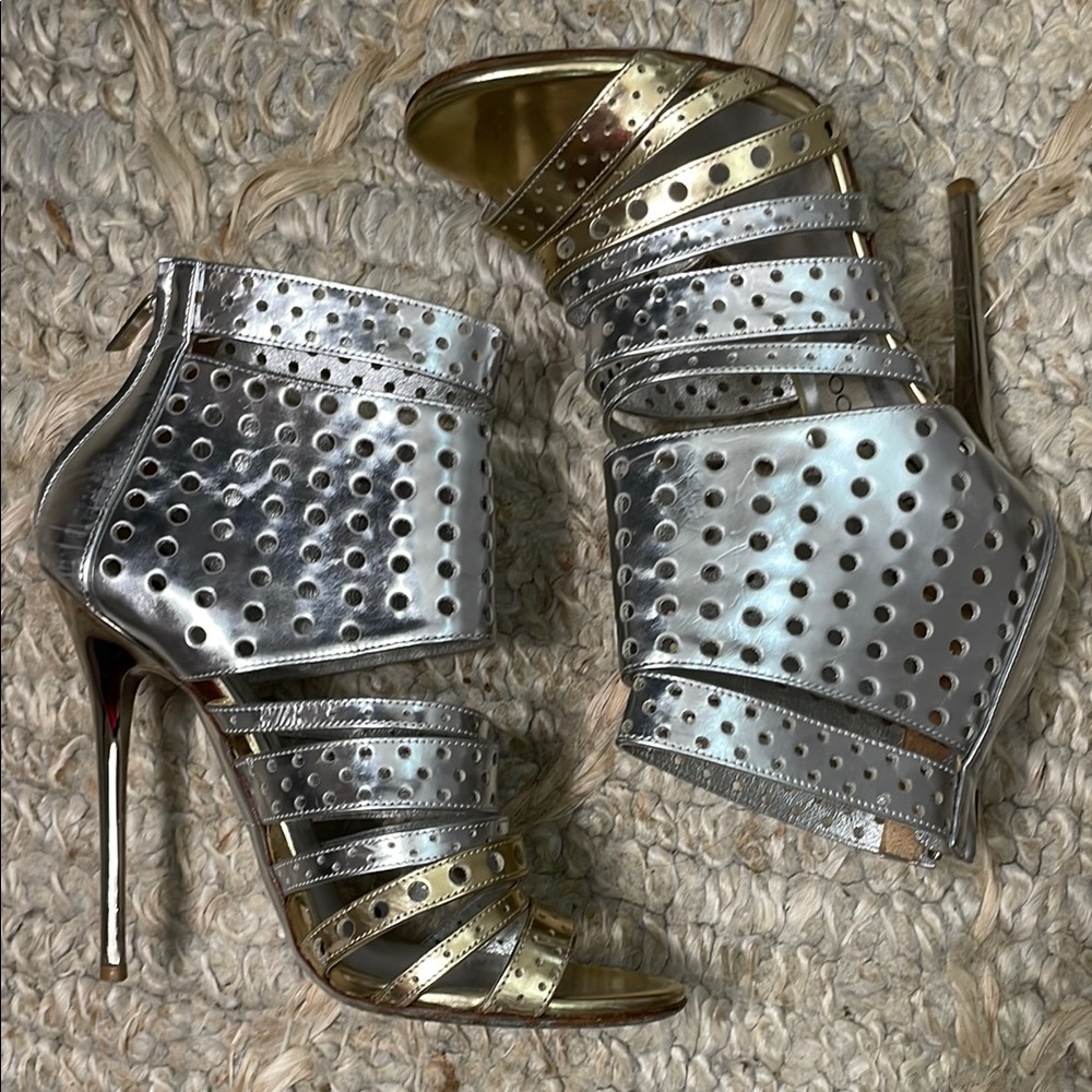 Authentic Jimmy Choo Silver and Gold Stiletto Heels